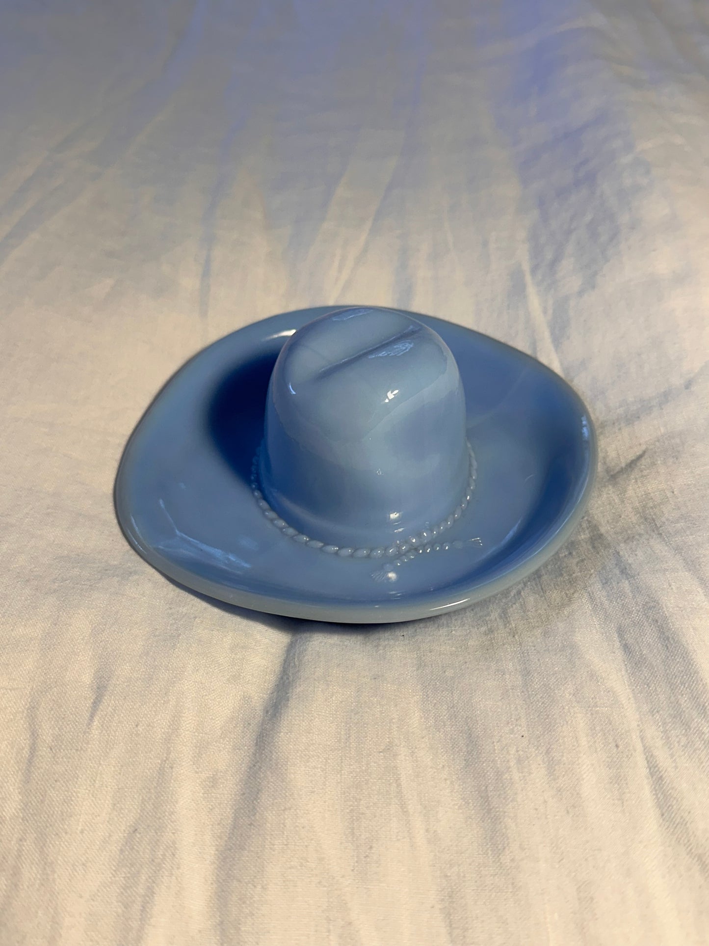 1930’s Delphine Blue Glass Cowboy Hat Ashtray
